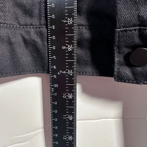 Fashion Nova VANCE Men Black Denim Jacket Red Striped Sleeves Splatter Large NWT - Picture 7 of 7